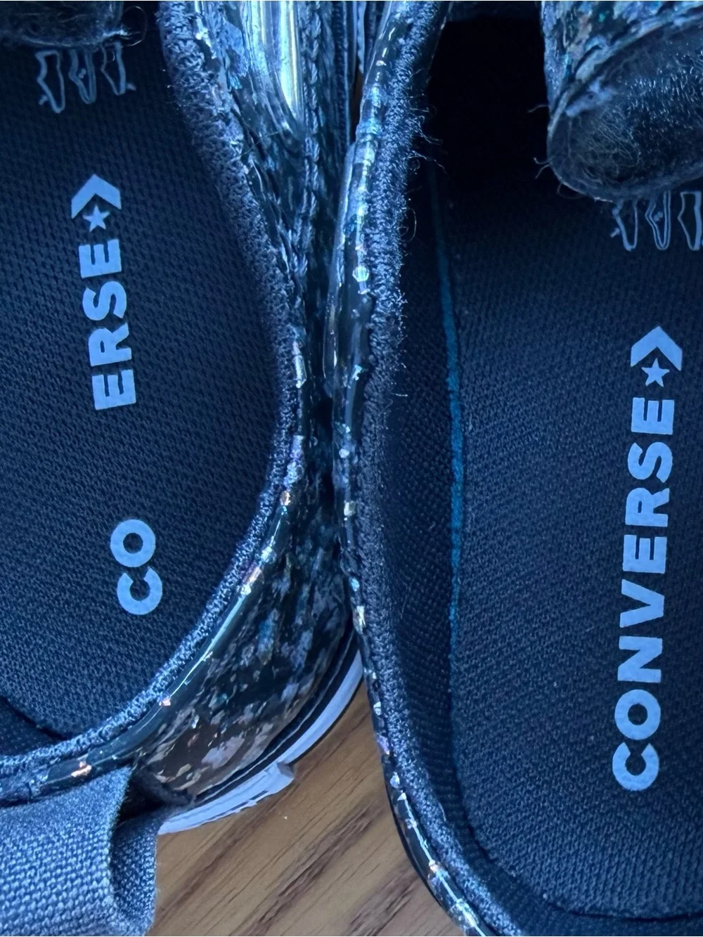Converse All Star Infant 5 Metallic Glitter Velcro Sneakers Black Silver